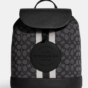 COACH DEMPSEY Silver/Black Smoke Black Multi Drawstring Canvas Stripe